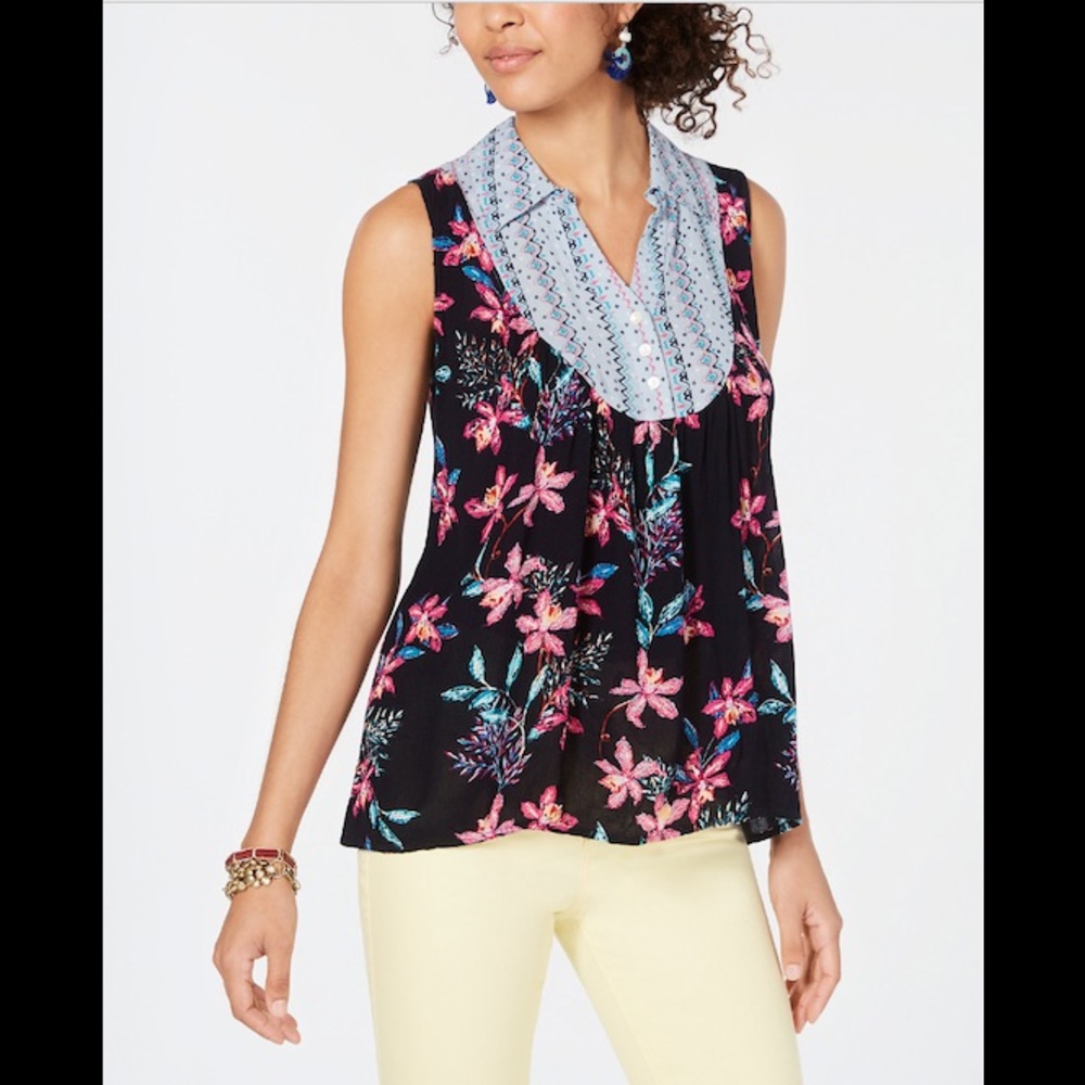 STYLE&CO MIXED MEDIA COLLARED TOP